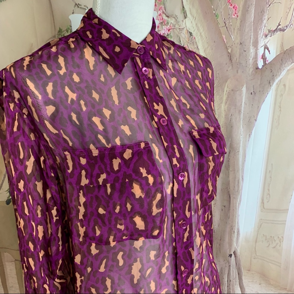Equipment Sheer Pink Leopard Animal Button down - Picture 6 of 14